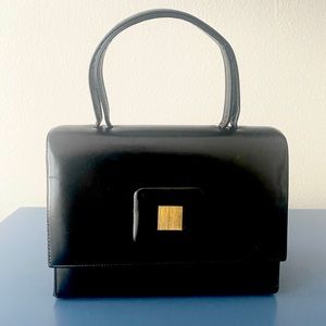 Vintage Black Leather Kelly Style Handbag